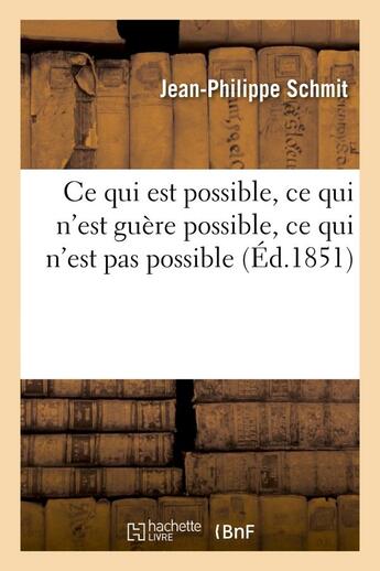 Couverture du livre « Ce qui est possible, ce qui n'est guere possible, ce qui n'est pas possible - , suivi de 'la constit » de Schmit Jean-Philippe aux éditions Hachette Bnf