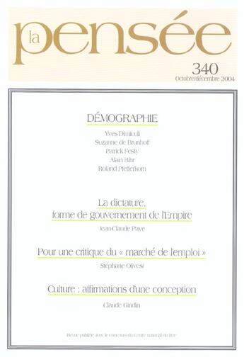 Couverture du livre « Pensee n 340 octobre/decembre 2004 (édition 2004) » de  aux éditions Puf