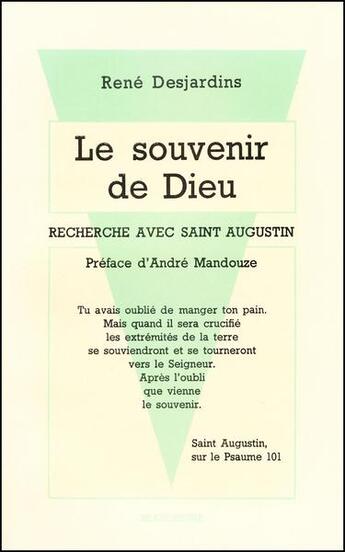 Couverture du livre « Le souvenir de Dieu ; recherche avec Saint Augustin » de Rene Desjardins aux éditions Beauchesne