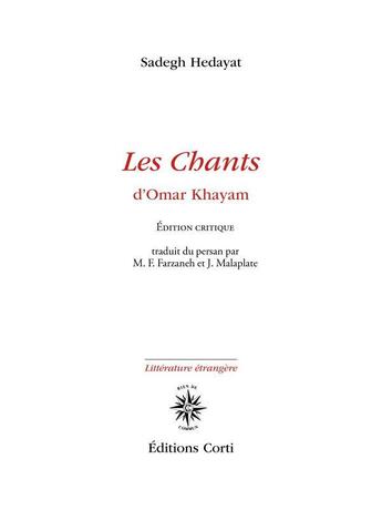 Couverture du livre « Les chants d'Omar Khayam » de Sadegh Hedayat aux éditions Corti