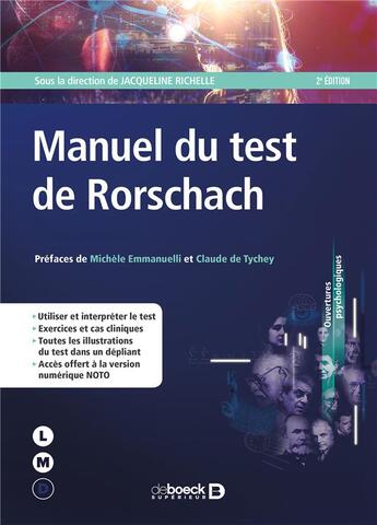 Couverture du livre « Manuel du test de Rorschach (2e édition) » de Jacqueline Richelle aux éditions De Boeck Superieur