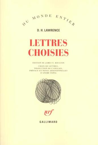 Couverture du livre « Lettres choisies » de Lawrence D H aux éditions Gallimard