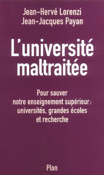 Couverture du livre « L'Universite Maltraitee » de Jean-Herve Lorenzi aux éditions Plon