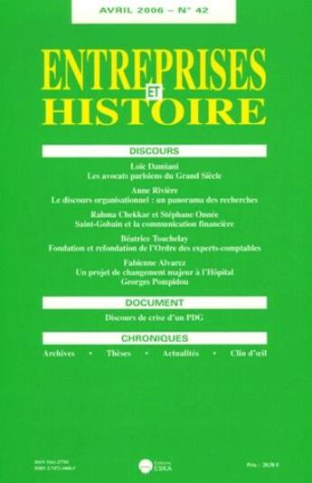 Couverture du livre « Entreprise et histoire t.42 ; discours » de  aux éditions Eska