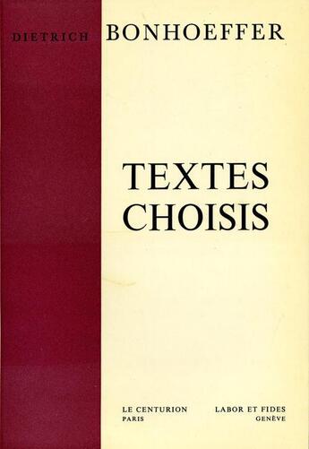 Couverture du livre « Textes choisis bonhoeffer lab » de  aux éditions Labor Et Fides