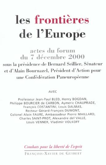 Couverture du livre « Les frontieres de l'europe » de Seillier/Collectif aux éditions Francois-xavier De Guibert