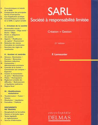 Couverture du livre « Societe A Responsabilite Limitee » de Francis Lemeunier aux éditions Delmas