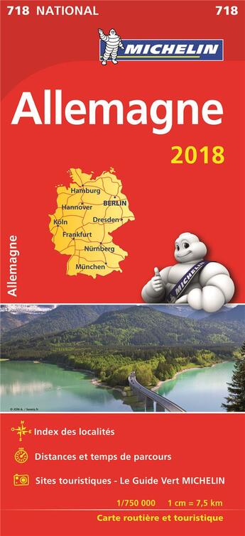 Couverture du livre « Carte nationale 718 allemagne 2018 » de Collectif Michelin aux éditions Michelin