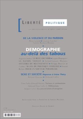 Couverture du livre « Demographie, au-dela des tabous - liberte politique n 12 » de  aux éditions Francois-xavier De Guibert