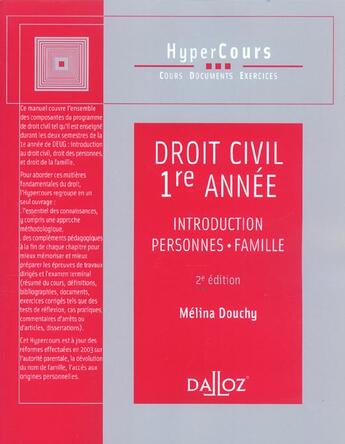 Couverture du livre « Droit Civil ; 1e Annee » de Melina Douchy aux éditions Dalloz