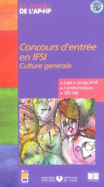 Couverture du livre « Concours d entree en ifsi 2003/2004 » de Aphp aux éditions Lamarre