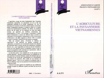 Couverture du livre « L'agriculture et la paysannerie vietnamiennes » de Association D'Amitie Franco-Vietnamienne aux éditions L'harmattan