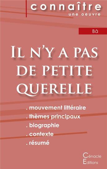 Couverture du livre « Il n y a pas de petite querelle, d'Amadou Hampâté Bâ » de  aux éditions Editions Du Cenacle