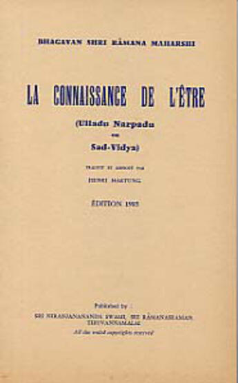 Couverture du livre « Connaissance de l'etre (la) » de Maharshi Ramana aux éditions Traditionnelles