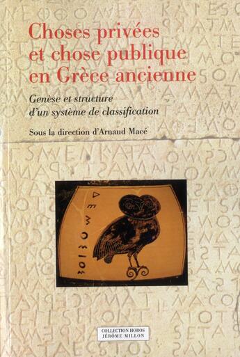 Couverture du livre « Choses privées et chose publique en Grèce ancienne » de  aux éditions Millon