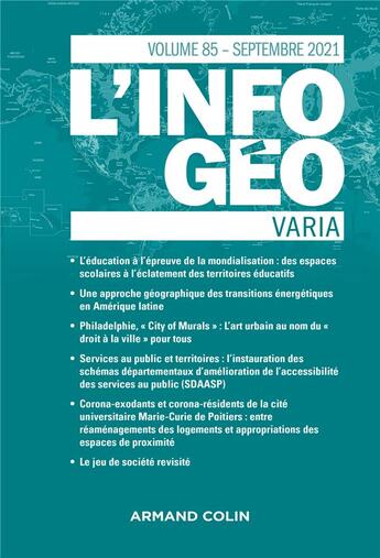 Couverture du livre « L'information geographique - n 3/2021 varia » de  aux éditions Armand Colin