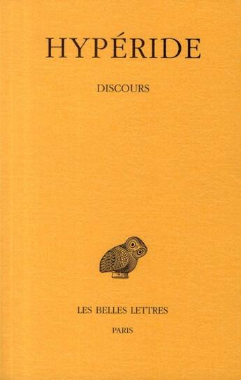 Couverture du livre « Discours » de Hyperide aux éditions Belles Lettres