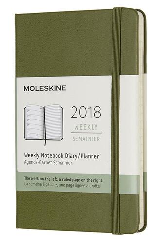 Couverture du livre « Agenda 2018 semainier poche rigide vert kaki » de  aux éditions Moleskine