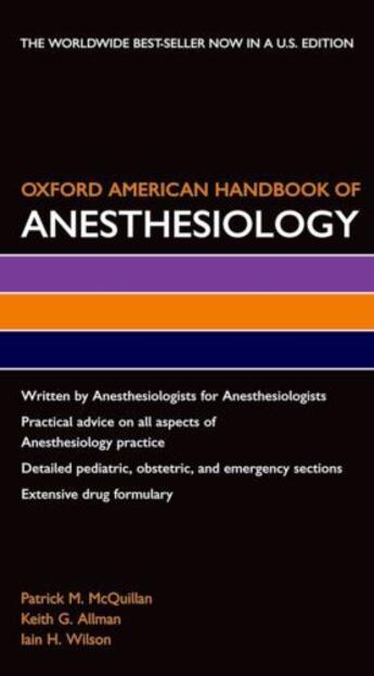 Couverture du livre « Oxford American Handbook of Anesthesiology » de Mcquillan Patrick M aux éditions Oxford University Press Usa