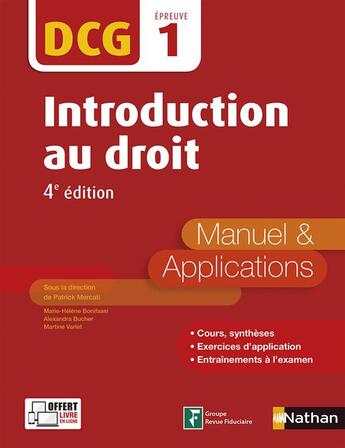 Couverture du livre « Introduction au droit ; épreuve 1 DCG ; manuel et applications (édition 2016) » de  aux éditions Nathan