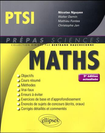 Couverture du livre « Mathématiques PTSI (4e édition) » de Christophe Jan et Nicolas Nguyen et Walter Damin et Mathieu Fontes aux éditions Ellipses