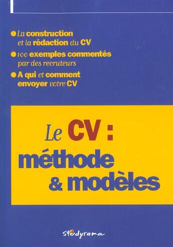 Couverture du livre « Le cv : methode et modeles » de  aux éditions Studyrama