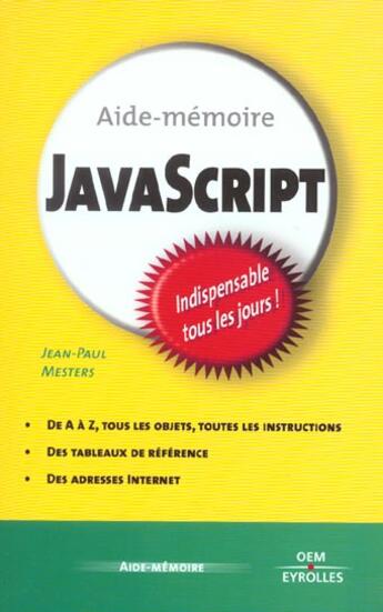 Couverture du livre « JavaScript » de Jean-Paul Mesters aux éditions Eyrolles
