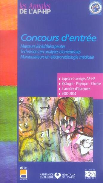 Couverture du livre « Concours d entree masseurs kine 99-2003 » de Aphp aux éditions Lamarre