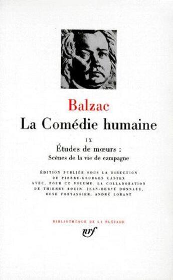 Couverture du livre « La comédie humaine Tome 9 » de Honoré De Balzac aux éditions Gallimard