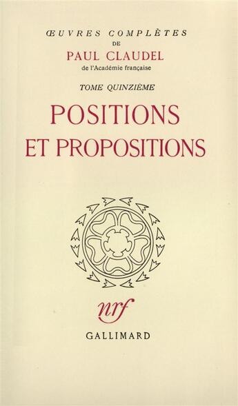 Couverture du livre « Oeuvres complètes t.15 » de Paul Claudel aux éditions Gallimard