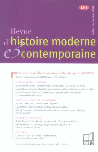 Couverture du livre « Le service public, l'économie, la République (1780-1960) » de  aux éditions Belin