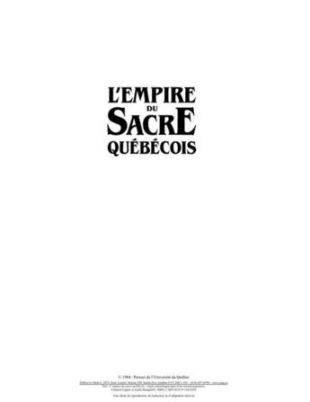 Couverture du livre « L'empire du sacre québécois » de Andre Bougaief aux éditions Pu De Quebec