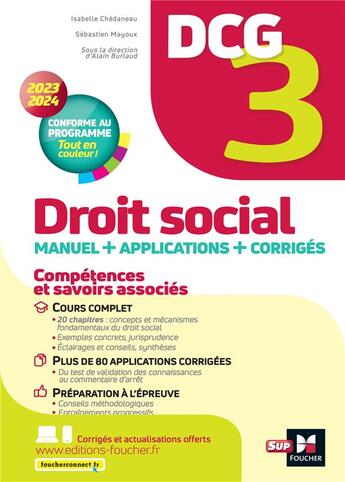 Couverture du livre « Dcg 3 - droit social - manuel et applications - millesime 2023-2024 » de Ravat/Chedaneau aux éditions Foucher