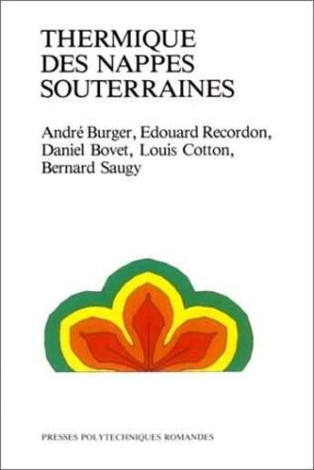 Couverture du livre « Thermique Des Nappes Souterraines » de Burger aux éditions Ppur