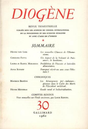 Couverture du livre « Diogene 30 » de Collectifs Gallimard aux éditions Gallimard