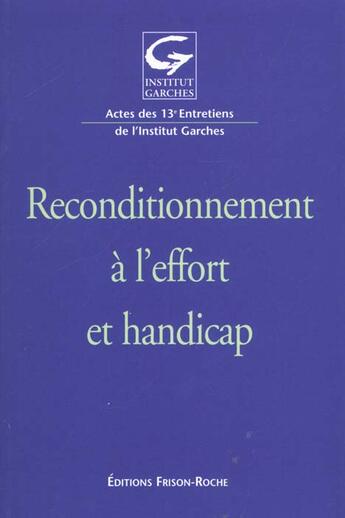 Couverture du livre « Reconditionnement a l'effort » de J.P. Didier aux éditions Frison Roche