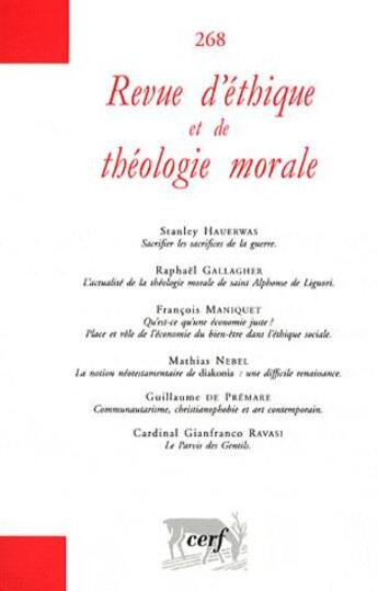 Couverture du livre « Revue d'éthique et de théologie morale N.268 » de Revue D'Ethique Et De Theologie Morale aux éditions Cerf