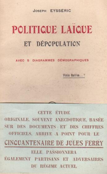 Couverture du livre « Politique laïque et dépopulation » de Joseph Eysseric aux éditions Nel