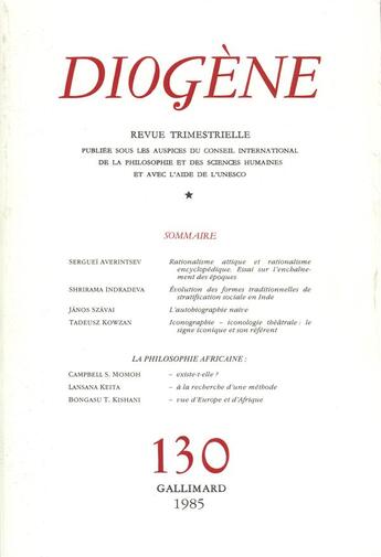 Couverture du livre « Diogene 130 » de Collectif Gallimard aux éditions Gallimard