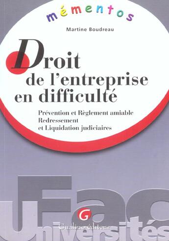 Couverture du livre « Memento - droit de l'entreprise en difficulte » de Boudreau M. aux éditions Gualino