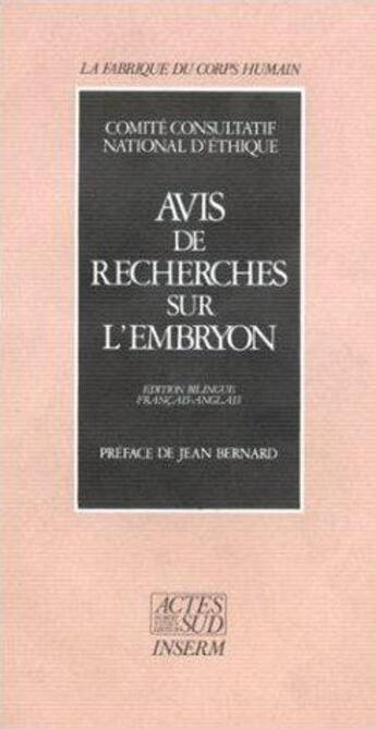 Couverture du livre « Avis de recherches sur embryon ; la fabrique du corps humain » de  aux éditions Actes Sud