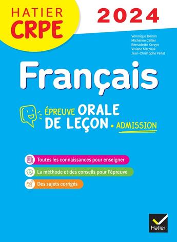 Couverture du livre « Francais - crpe 2024-2025 - epreuve orale d'admission » de Boiron/Cellier aux éditions Hatier