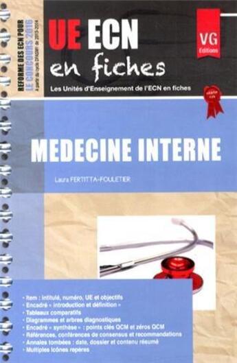 Couverture du livre « Ue ecn en fiches medecine interne » de Fertitta L. aux éditions Vernazobres Grego