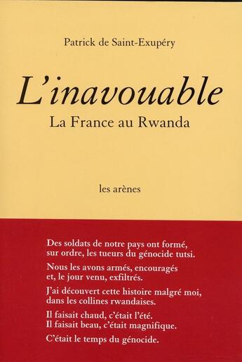 Couverture du livre « L'inavouable » de Patrick De Saint Exupery aux éditions Arenes