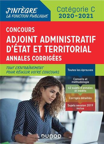 Couverture du livre « Concours adjoint administratif d'état et territorial ; annales corrigées (édition 2020/2021) » de  aux éditions Dunod