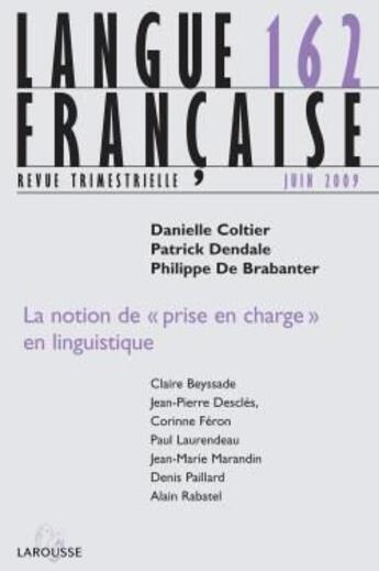 Couverture du livre « La notion de « prise en charge » en linguistique » de  aux éditions Armand Colin