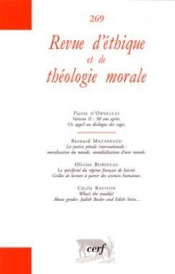 Couverture du livre « Revue d'éthique et de théologie morale 269 » de Collectif Retm aux éditions Cerf