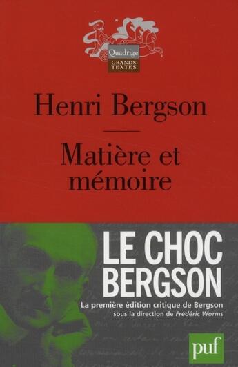 Couverture du livre « Matière et mémoire (8e édition) » de Henri Bergson aux éditions Puf