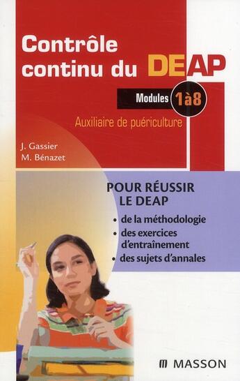 Couverture du livre « Contrôle continu du DEAP-AP ; auxiliaire de puériculture » de Gassier-J aux éditions Elsevier-masson