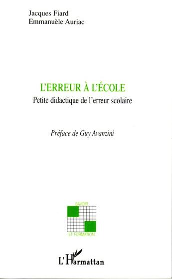 Couverture du livre « L'erreur à l'école » de Fiard Jacques aux éditions L'harmattan